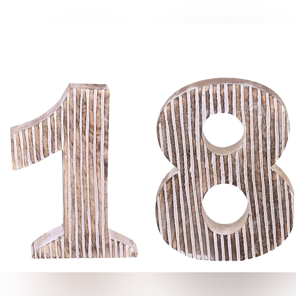 Decorative Wood Number 18 Standing and Hanging Wooden Number Block